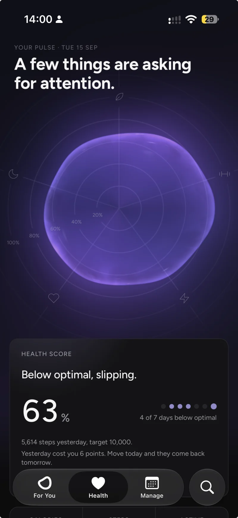 Pulse screen: a few things are asking for attention