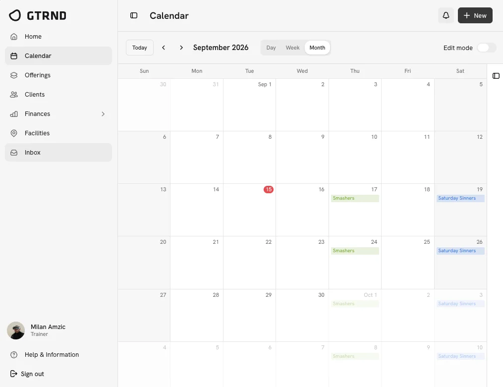 Calendar view of bookings